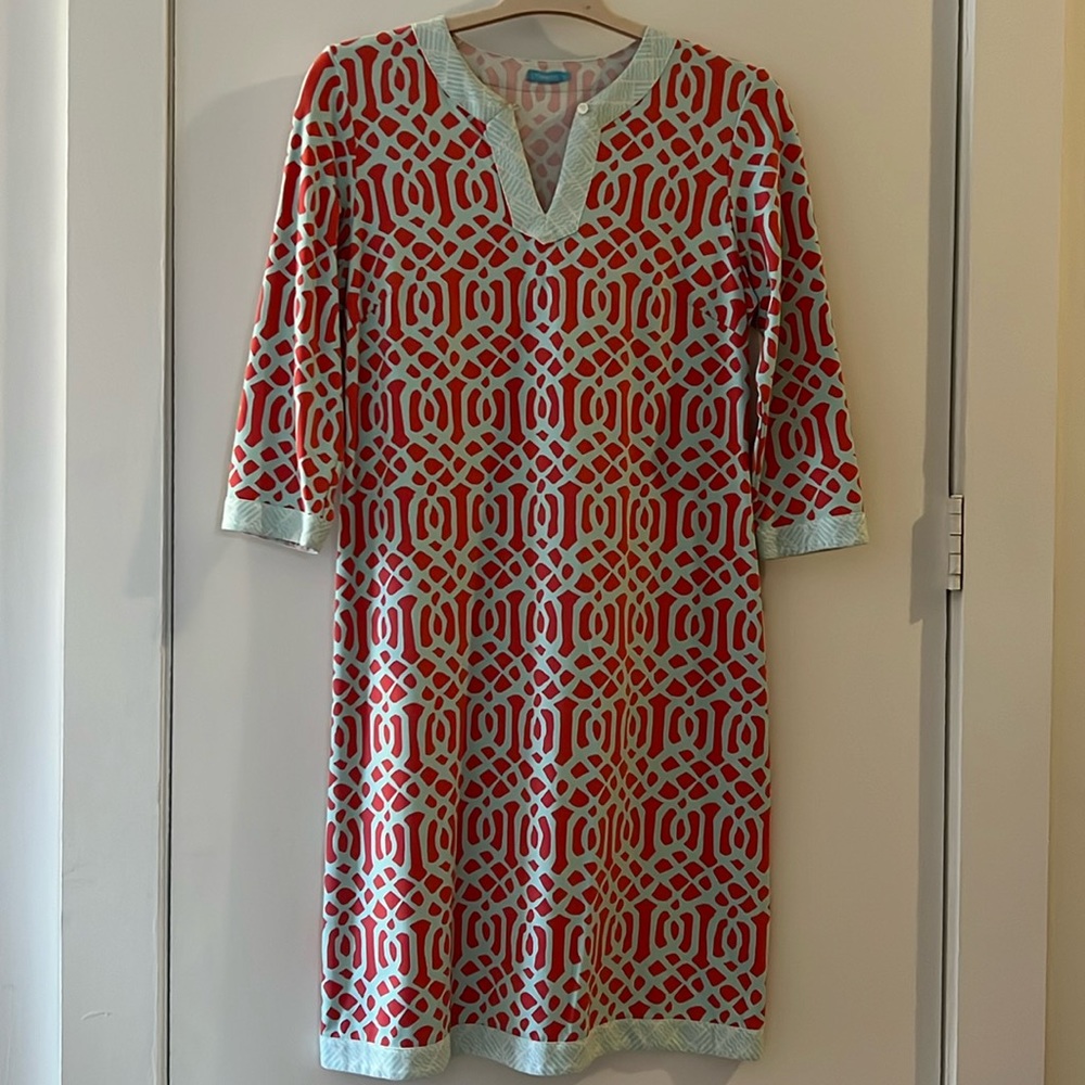 J. McLaughlin Coral and Seafoam Catalina Cloth Dress